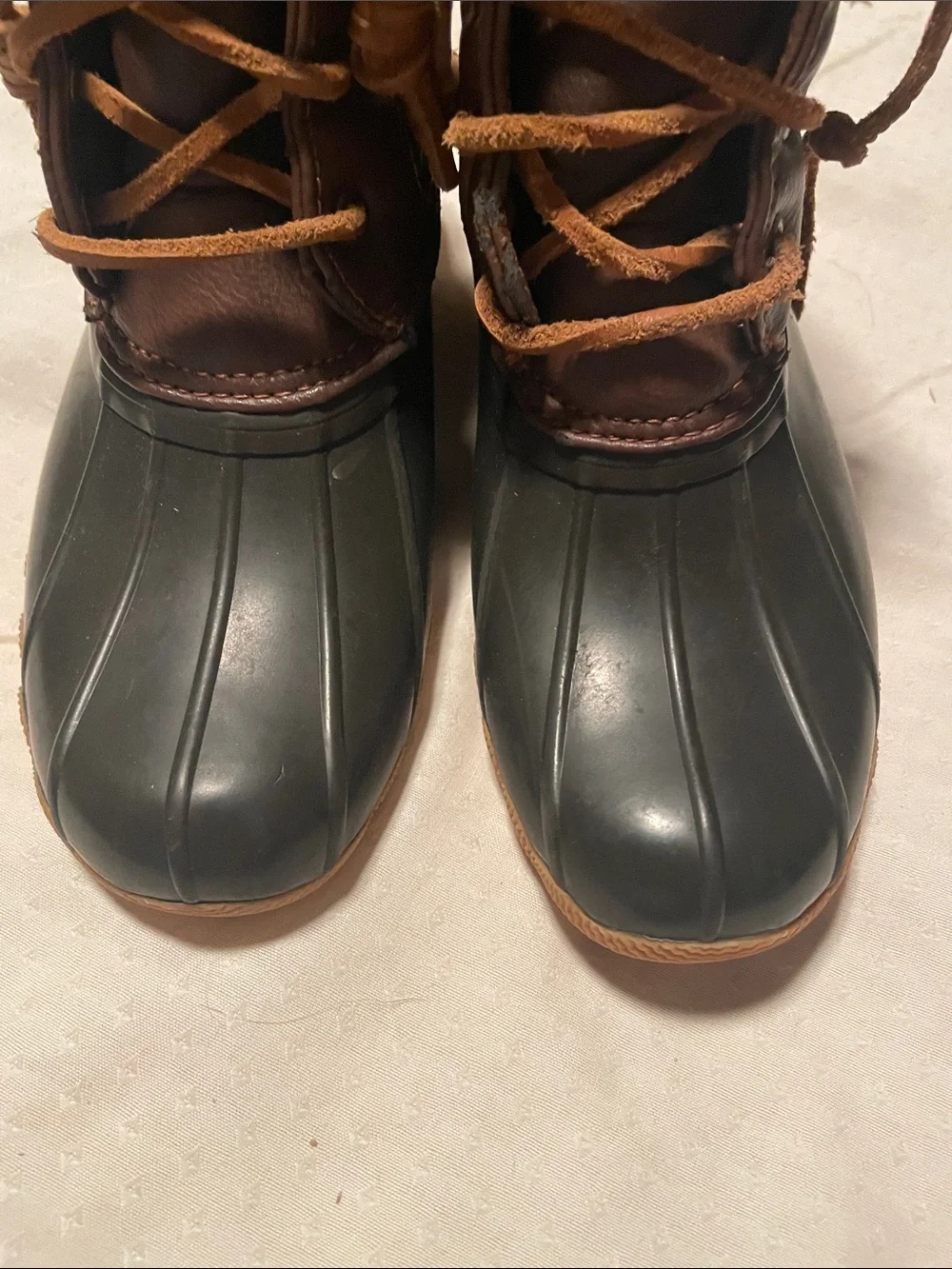 Sperry Kids Olive and Brown Lace-Up Duck Boots